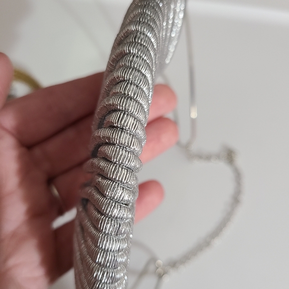 Huge silver boho necklace statement sparkly metallic adjustable - Picture 13 of 14